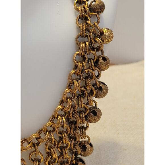 Vintage tribal bellydance necklace statement bib choker heavy metal dangle - Picture 8 of 9